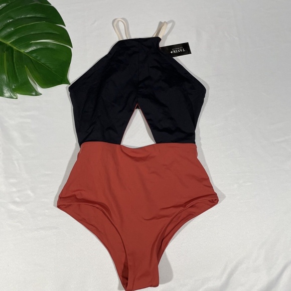 NWT TAVIK‎ [ XS ] Lela Colorblock Cut-Out One Piece Swimsuit in Rust/ Black - Picture 6 of 13